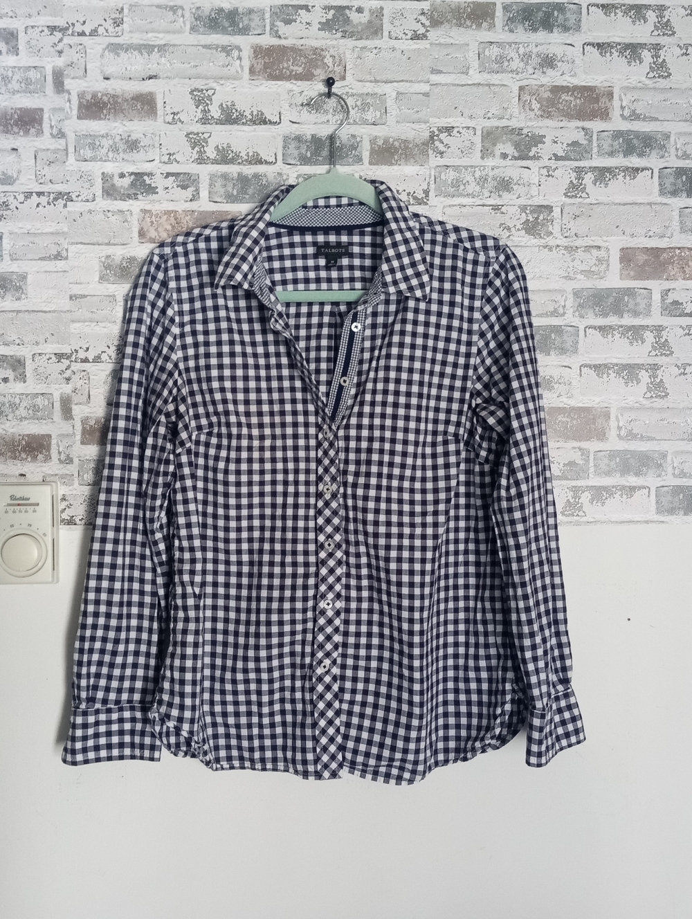 Navy & White Check Button-Up Shirt - Classic Casual